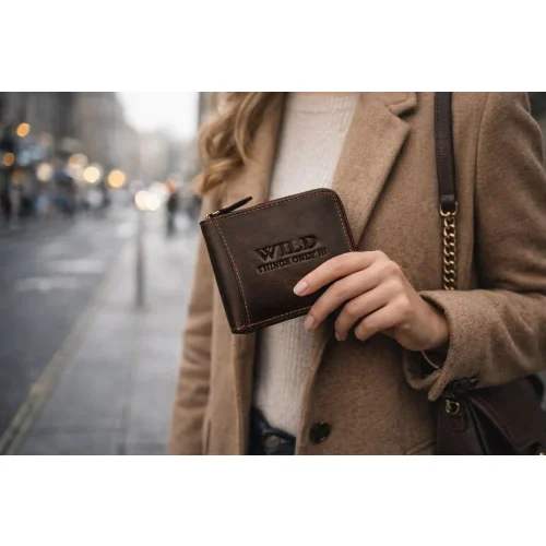 portfel skórzany brązowy WILD 702 dla kobiety i mężczyzny / WILD 702 brown leather wallet unisex